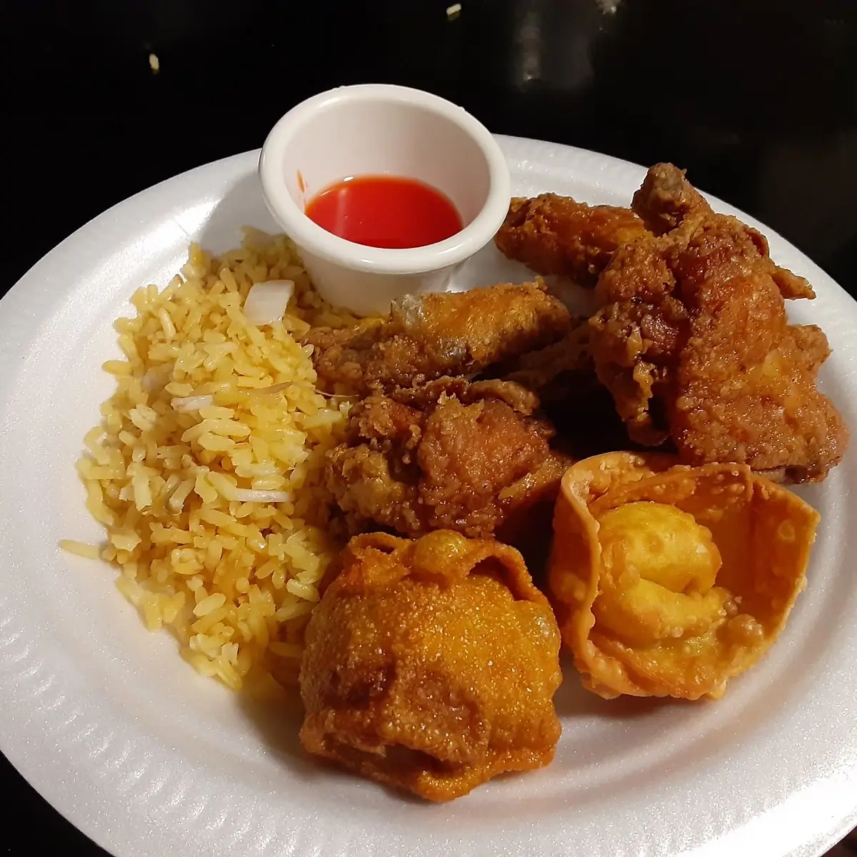Chicken Wings Rice and Crab Rangoons