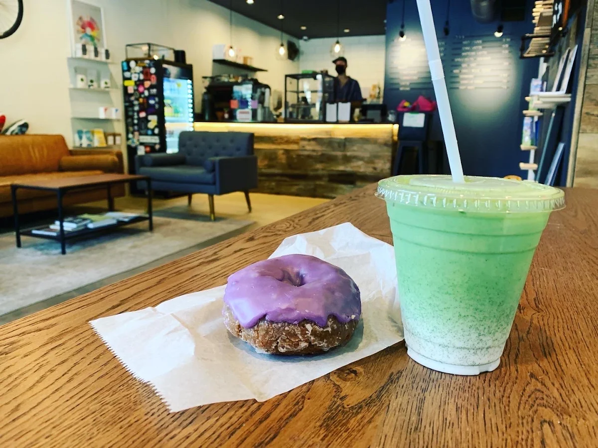 Ube Donut Iced Matcha Latte