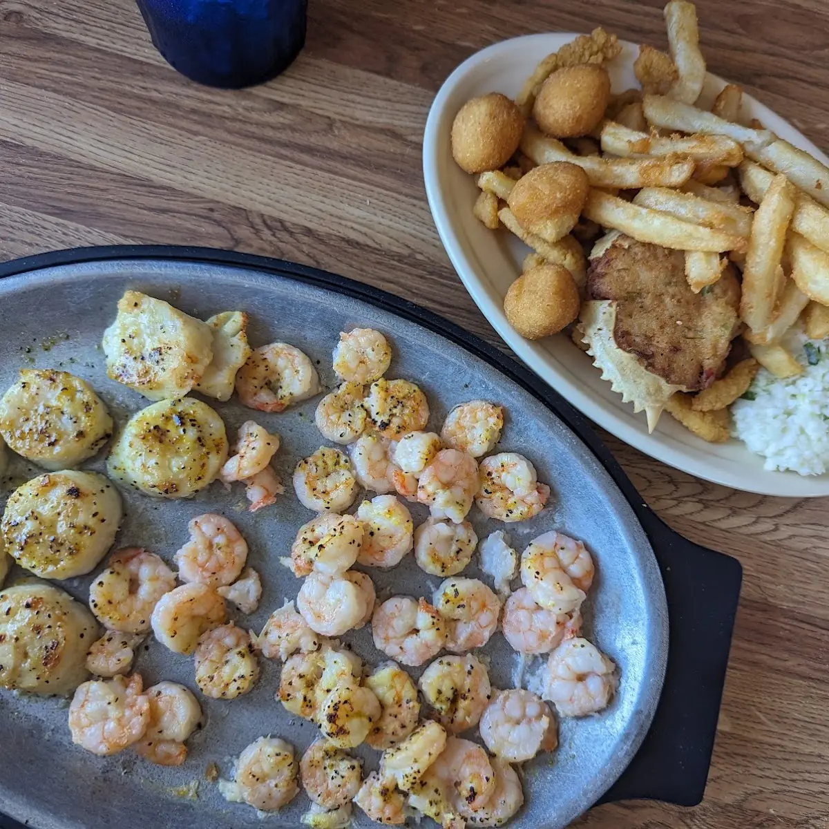 Broiled Scallops & Shrimp w Clam Strips & Deviled Crab