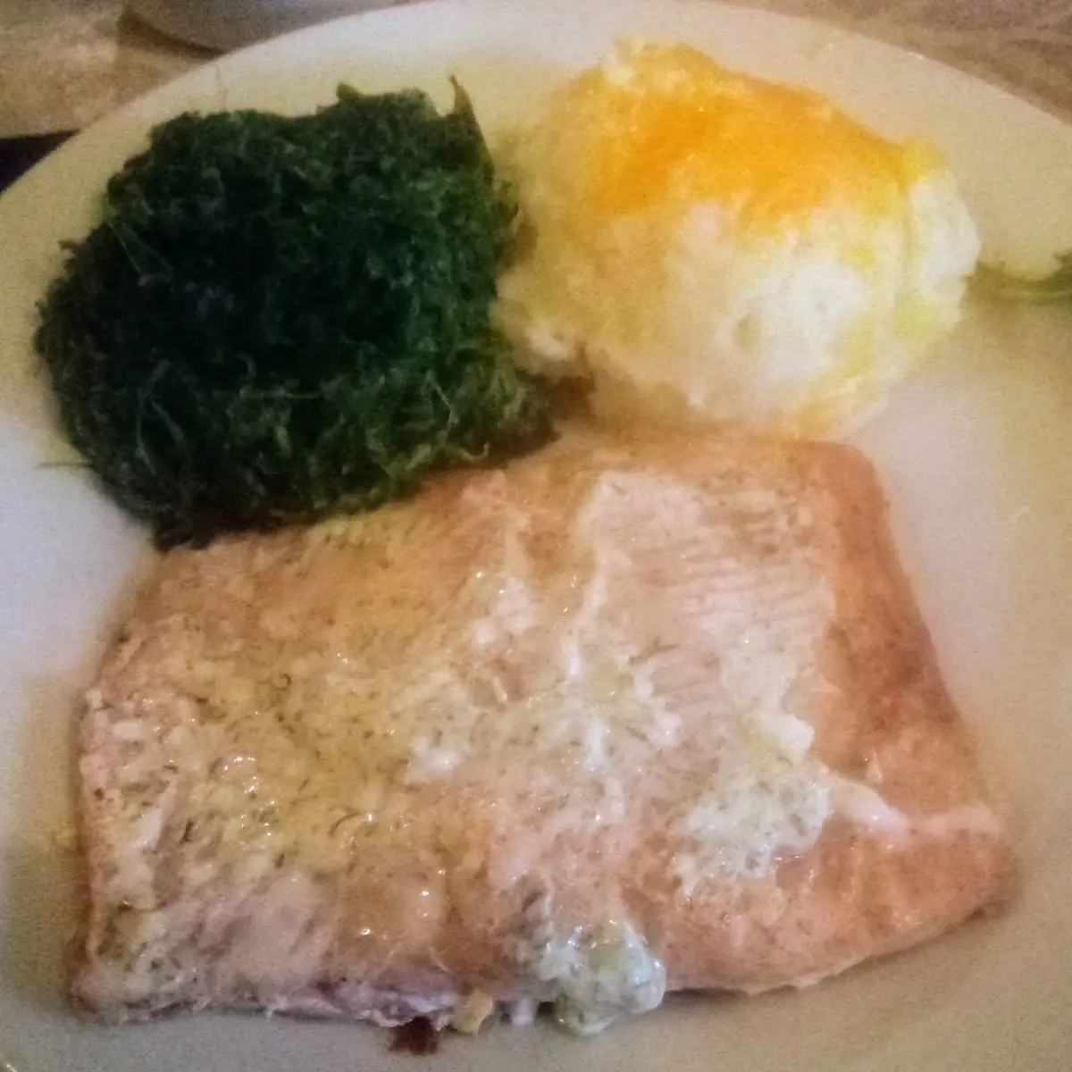 Broiled Salmon with Spinach and Twice Baked Potato