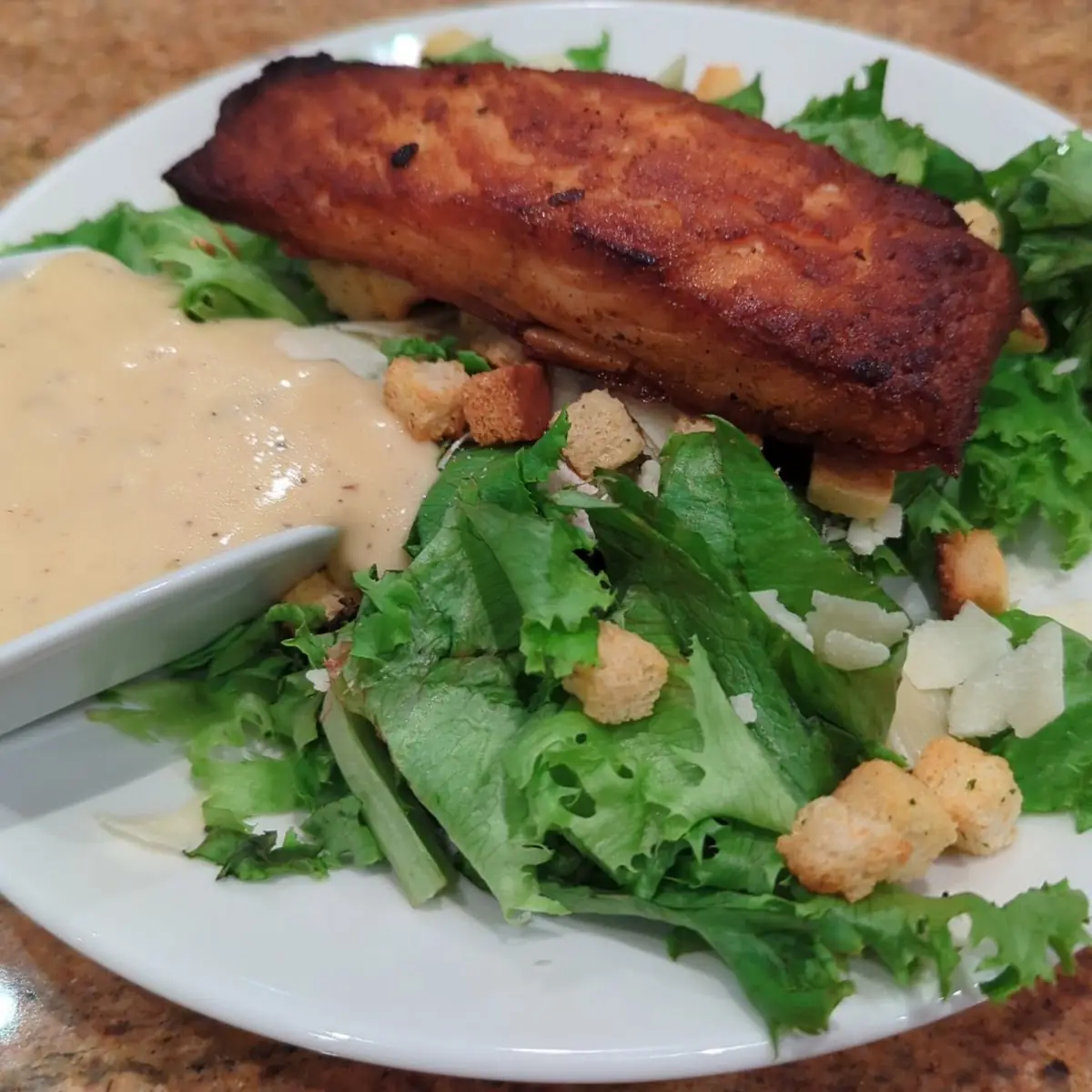 Caesar Salad w Well Done Salmon