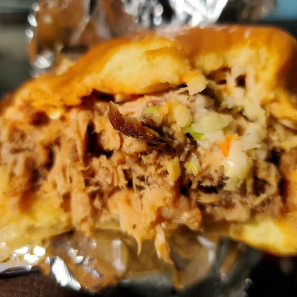Mack Daddy BBQ Sandwich w Hot Sauce and Coleslaw