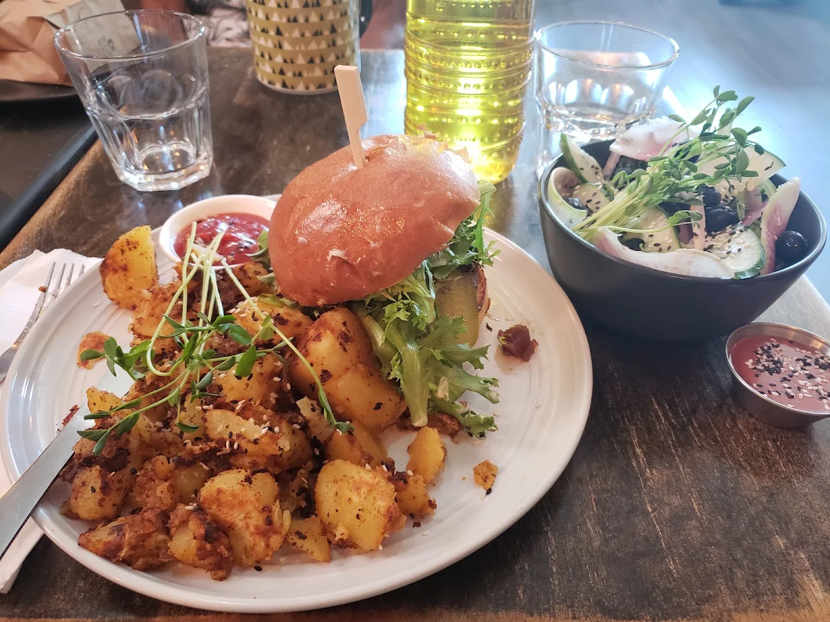 Veggie Burger Hash and Caesar Salad, Revelstoke Café