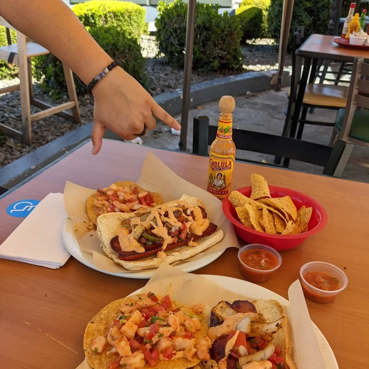 Mexican Hotdog and Ceviche Tostada