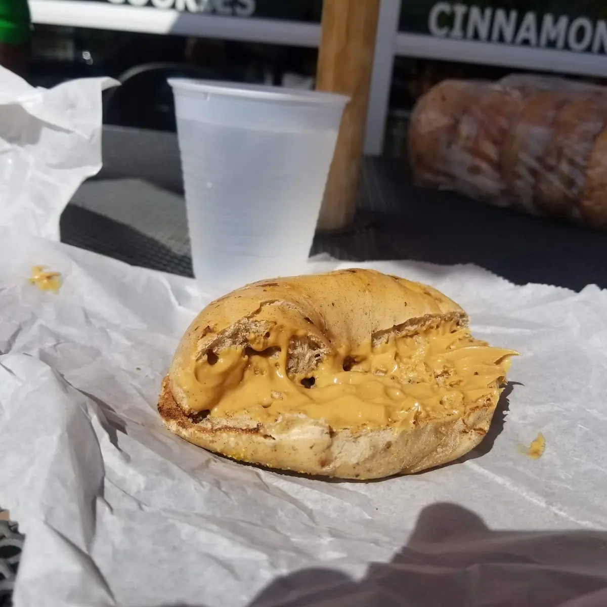 Peanut Butter on a Cinnamon Raisin Bagel