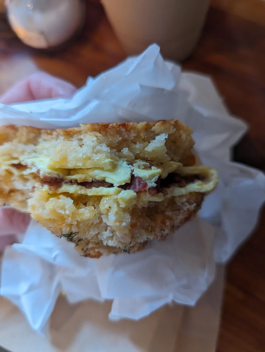 Cheddar Dill Biscuit with Egg and Bacon Egg and Cheese