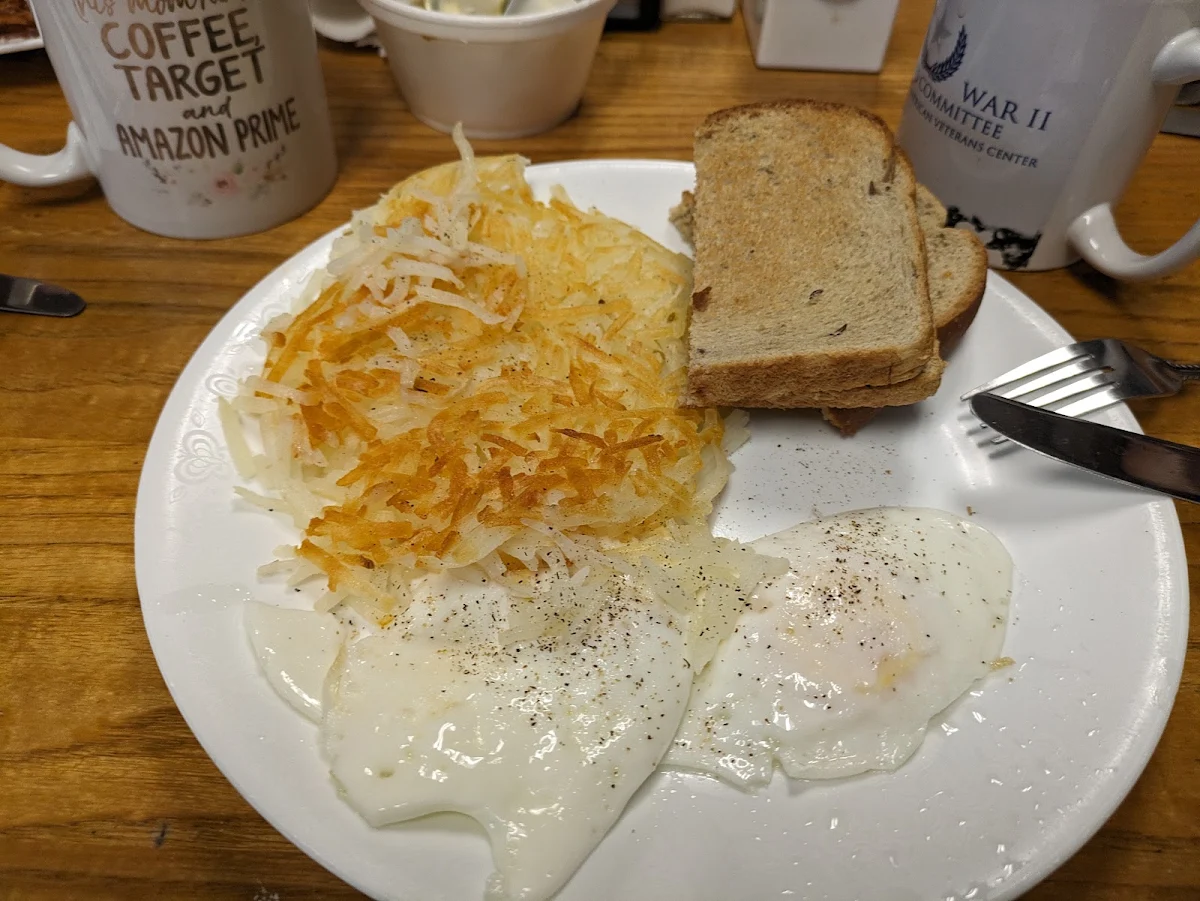 Eggs over Easy Hash Browns Toast