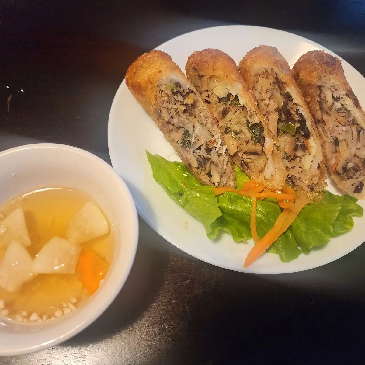 Fried Vegetarian Spring Rolls 4 Pieces 2 Rolls Cut in Half