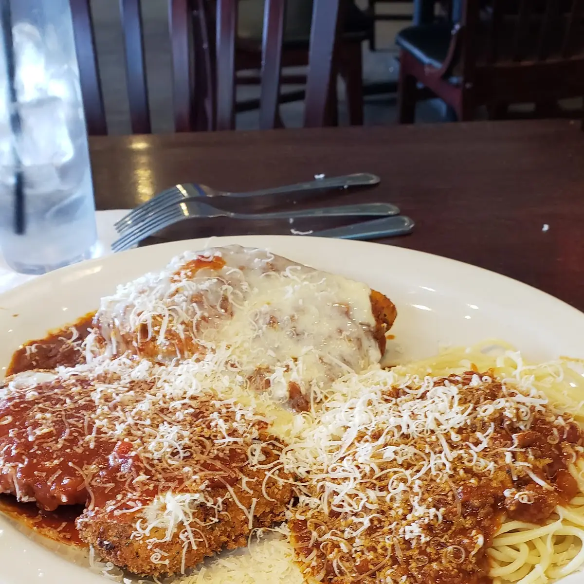 Chicken Parmesan and Spaghetti with Tomato Sauce