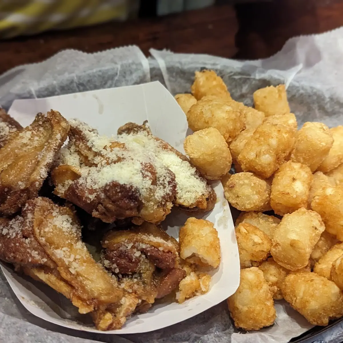 Garlic Parmesan Wings with Tater Tots