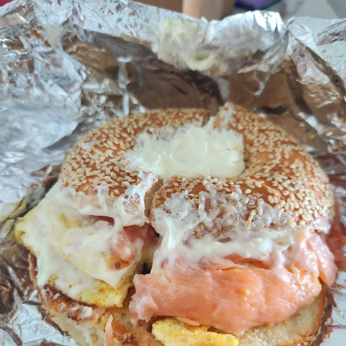 Salmon l9x and Cream Cheese Bagel
