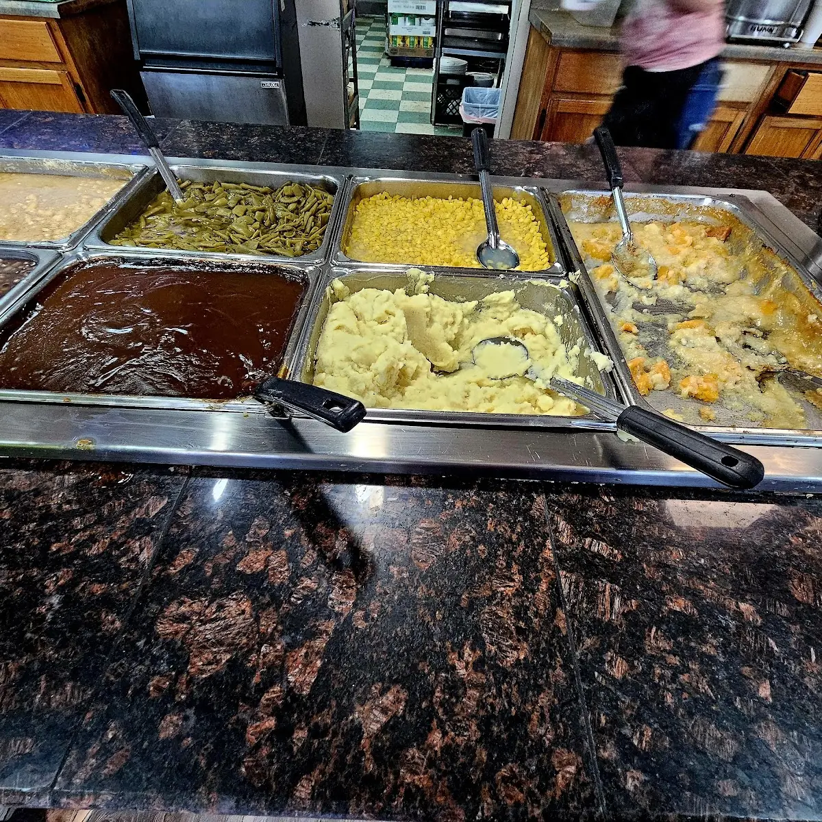 Green Beans Corn Brown Gravy Mashed Potatoes Chocolate Cobbler