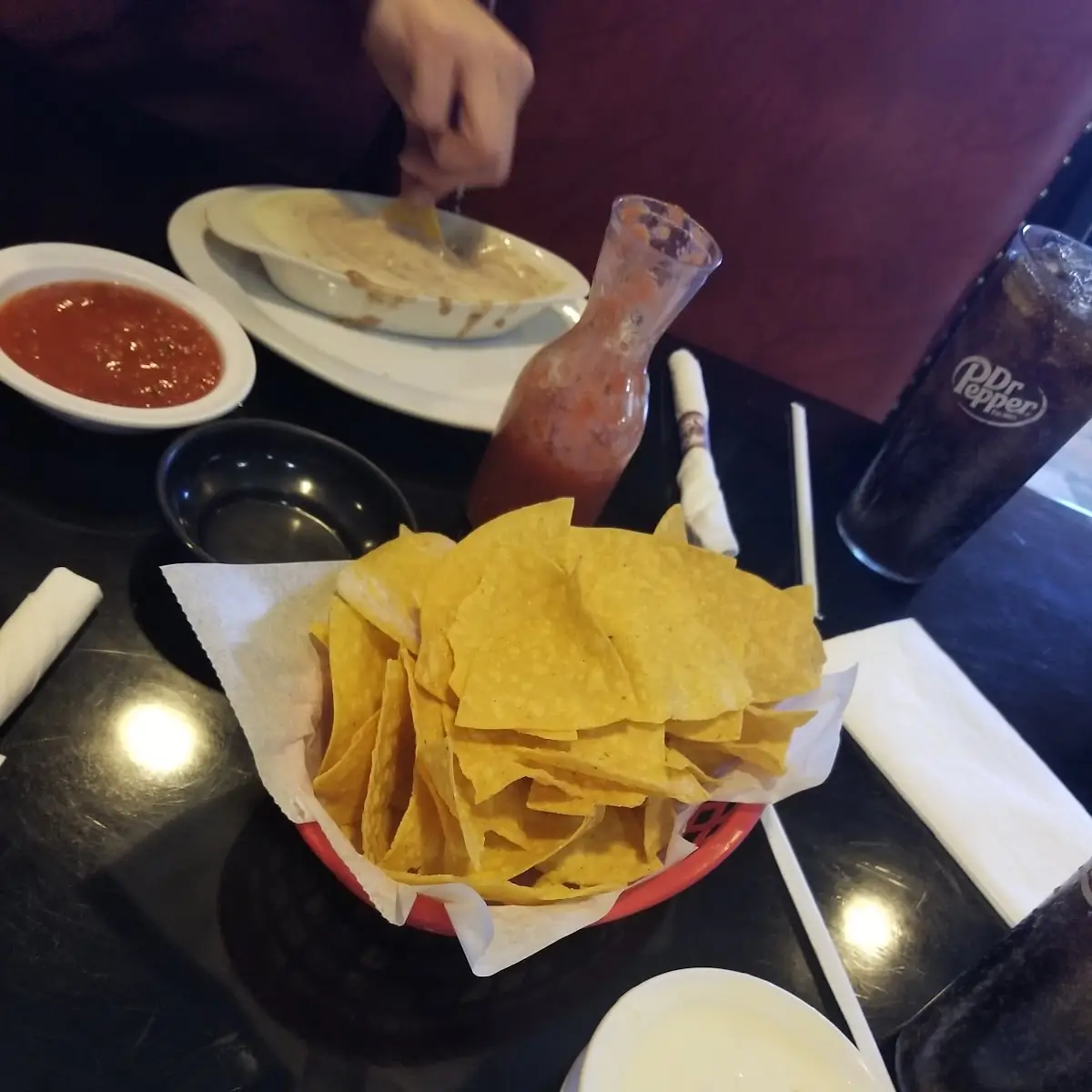 Chips and Salsa and Queso Dip