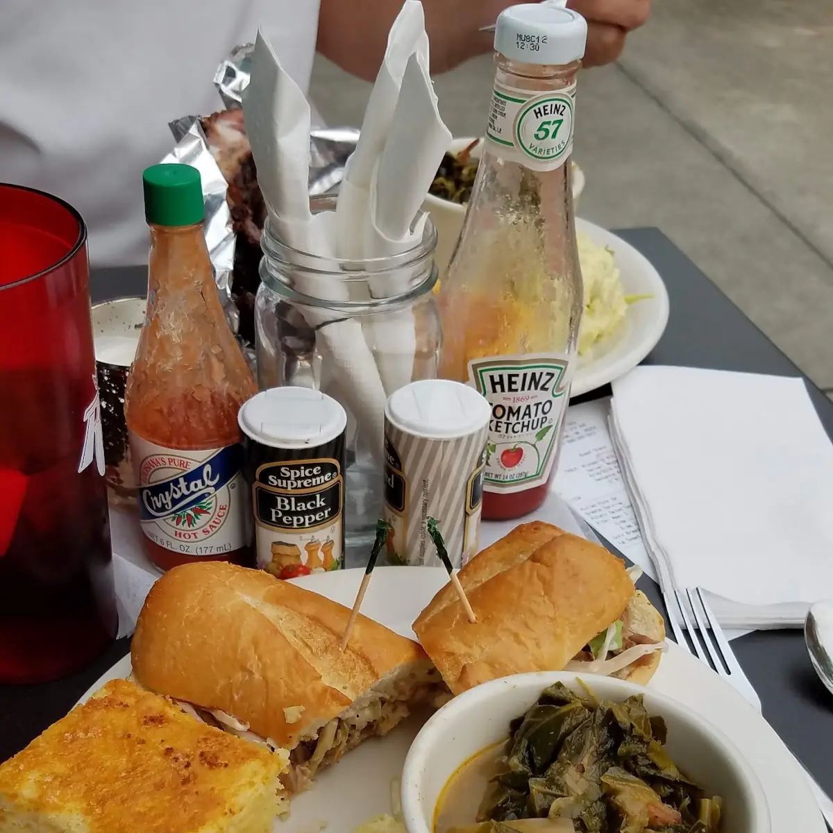 Pulled Pork Sandwich Collards Potato Salad