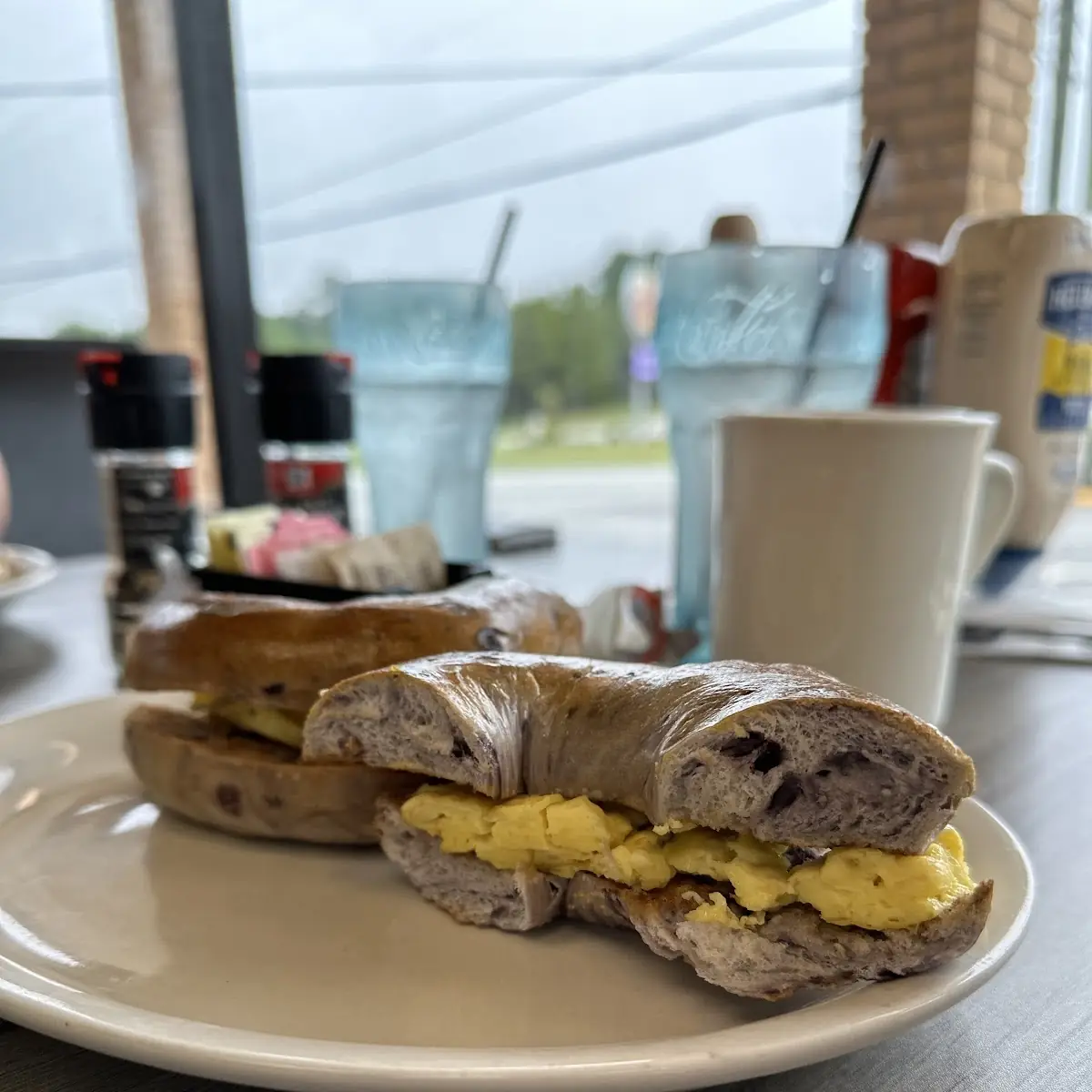 Single Egg with Blueberry Bagel