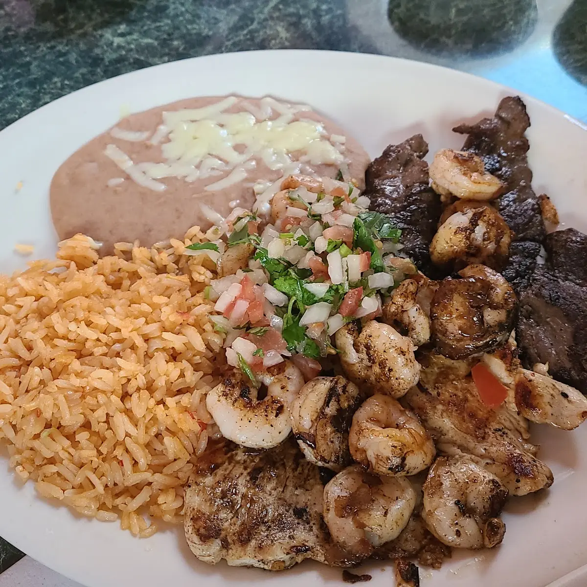 Two Fish Tacos Rice and Beans