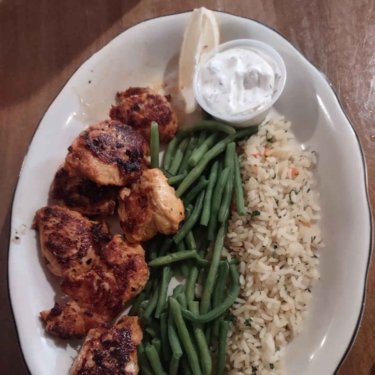 Grilled Chicken and Rice and String Beans