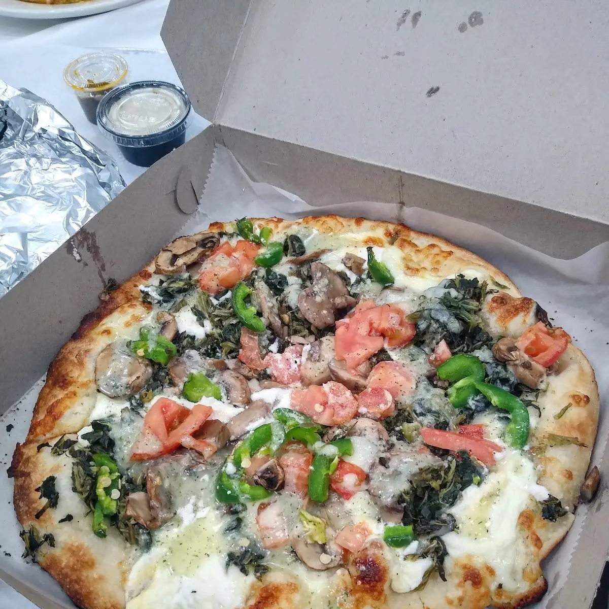 Personal White Pizza with Veggies