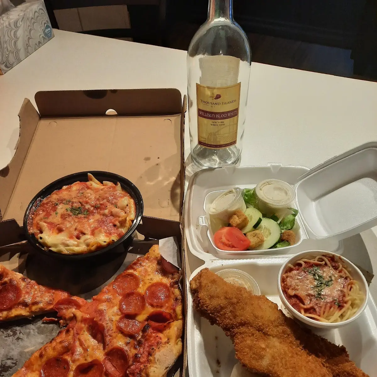 Small Pepperoni Pizza Fish Fry and Two Spaghetti
