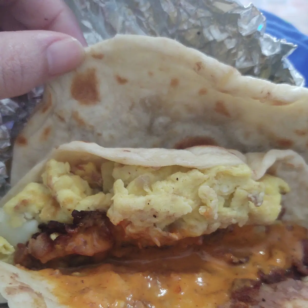 Bacon Egg and Bean Taco