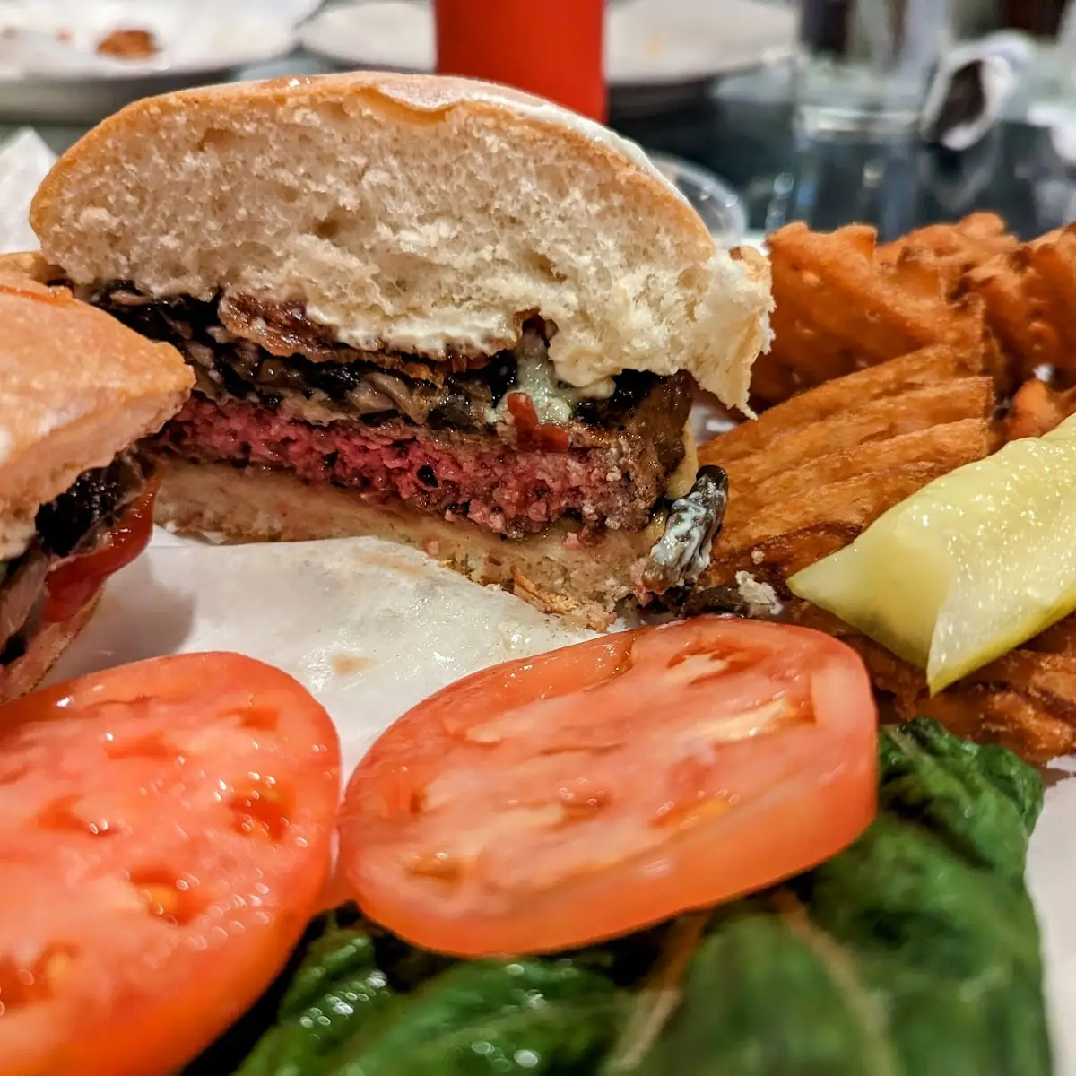 Burger with Blue Cheese and Mushrooms