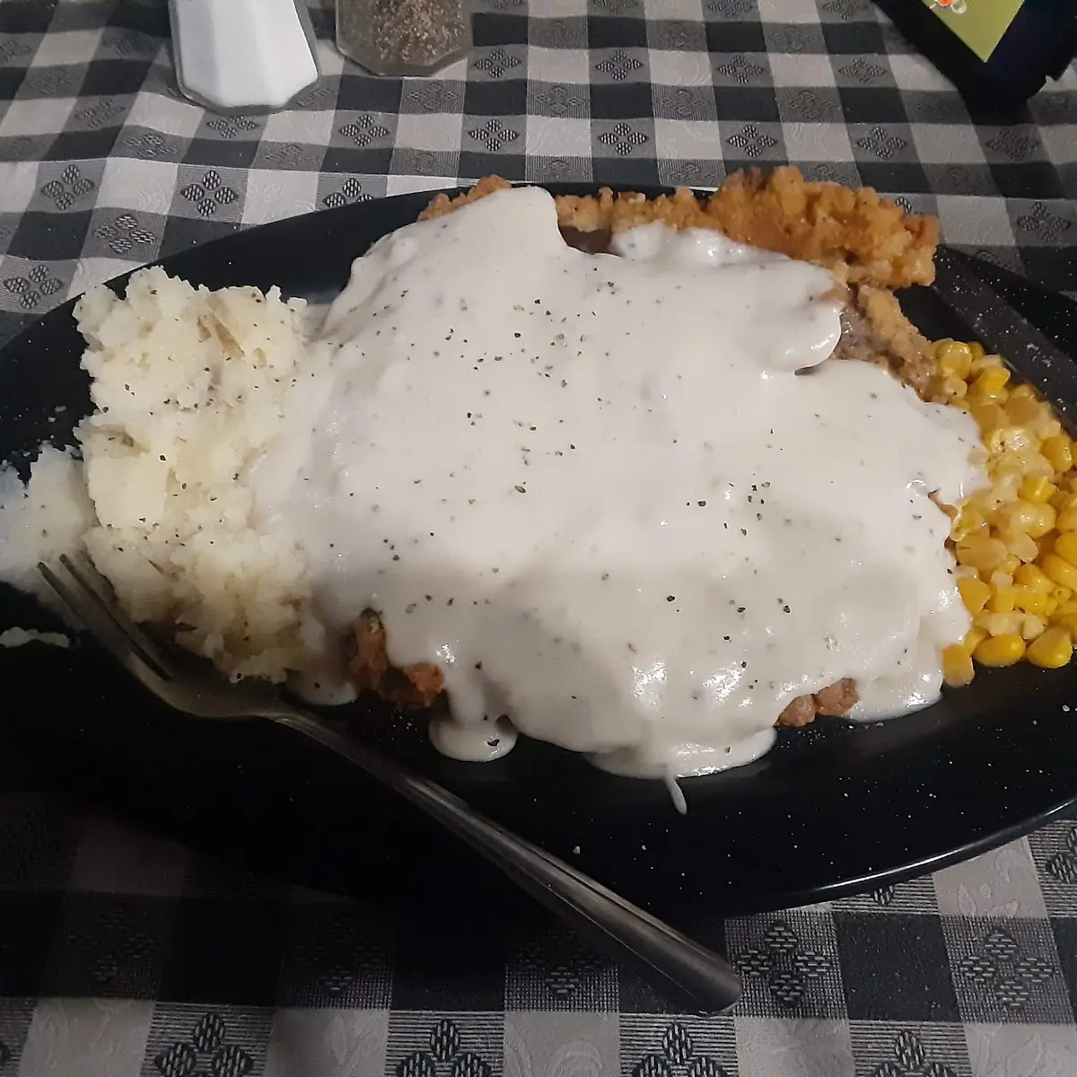 Chicken Fried Steak and Mashed Potatoes and Corn