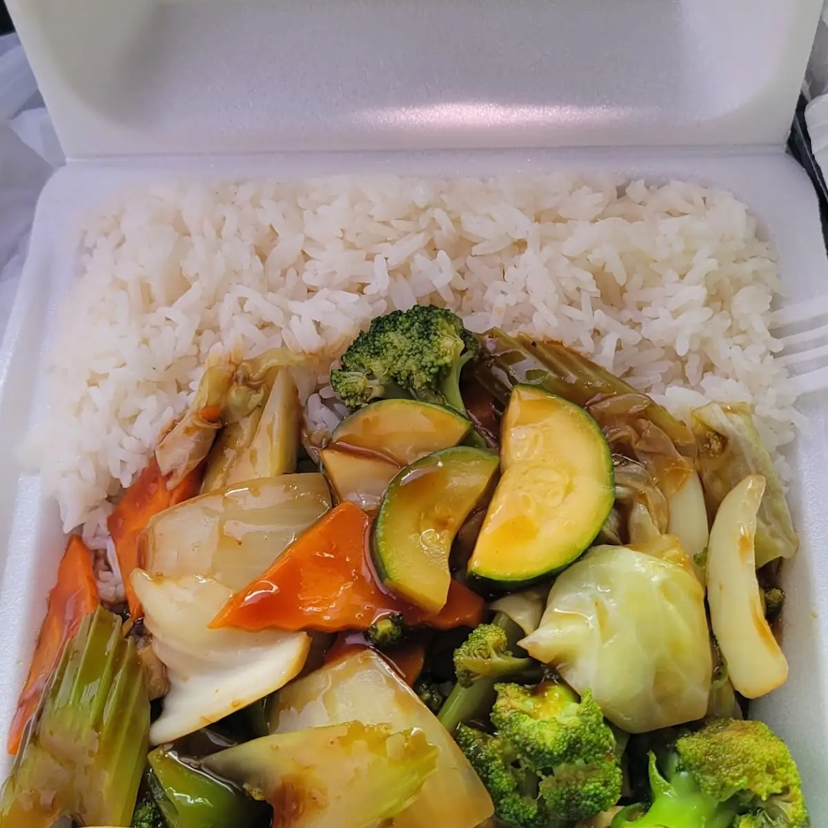 Mixed Veggies and White Rice Lunch