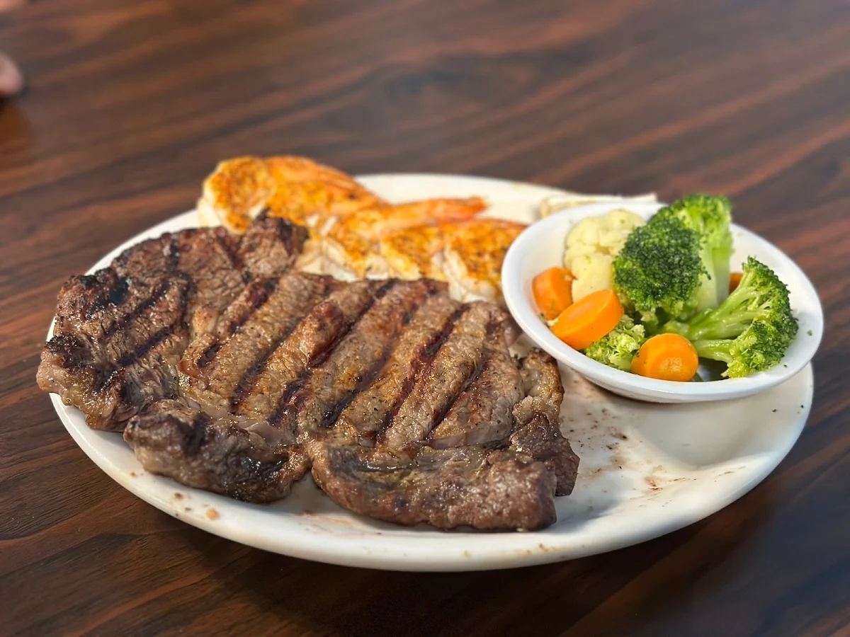 Ribeye Steak with Broiled Jumbo Shrimp