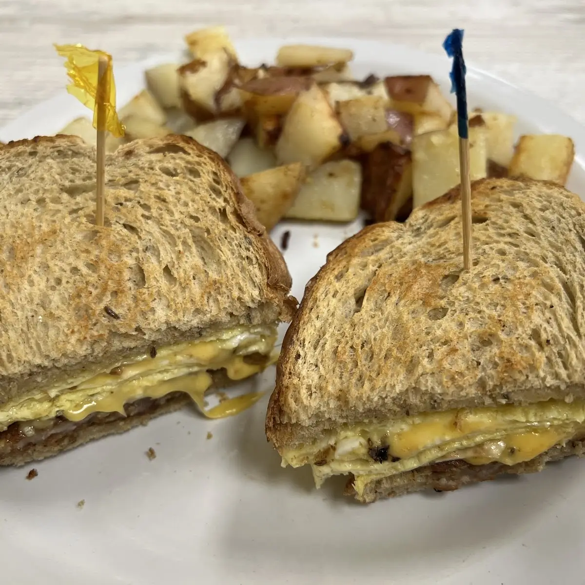 Sausage Egg and Cheese Sandwich on Rye