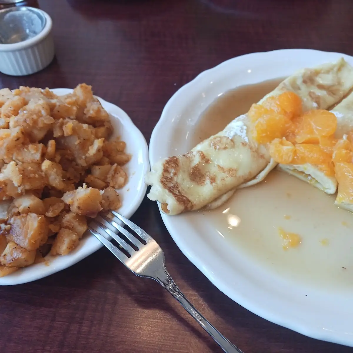 Hash Browns and Mandarin Crepes