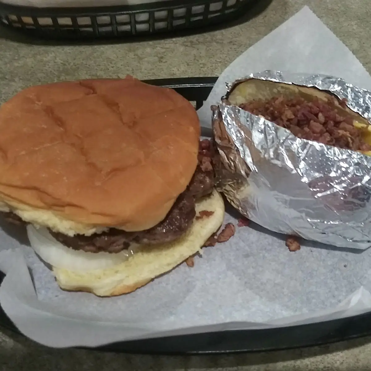 Sirloin Burger w Fully Loaded Baked Potato