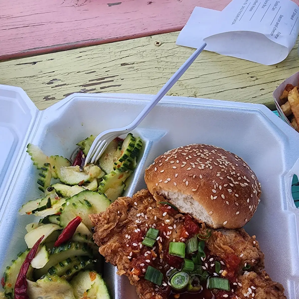 Chicken Sandwich and Cucumber Salad