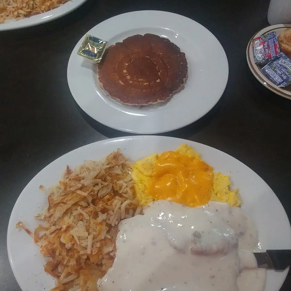Chicken Fried Steak Eggs Hash Browns and Pancake