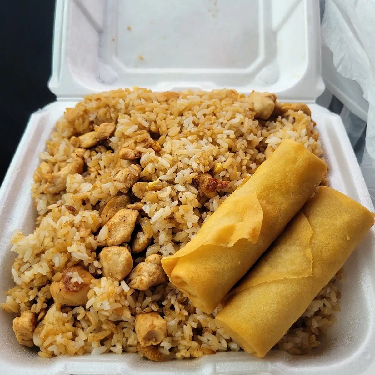 Chicken Fried Rice and Spring Rolls