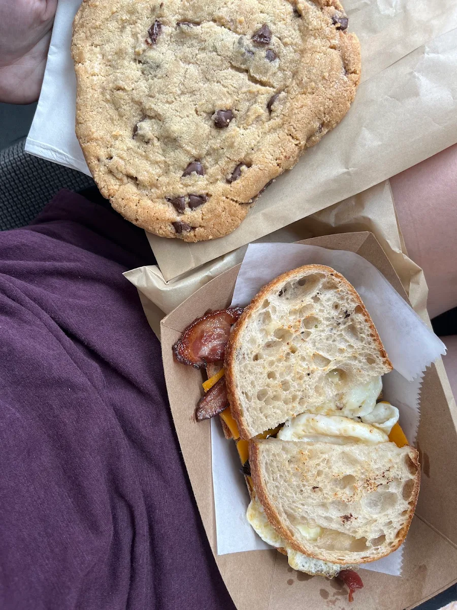 Breakfast Sandwich and Chocolate Chip Cookie