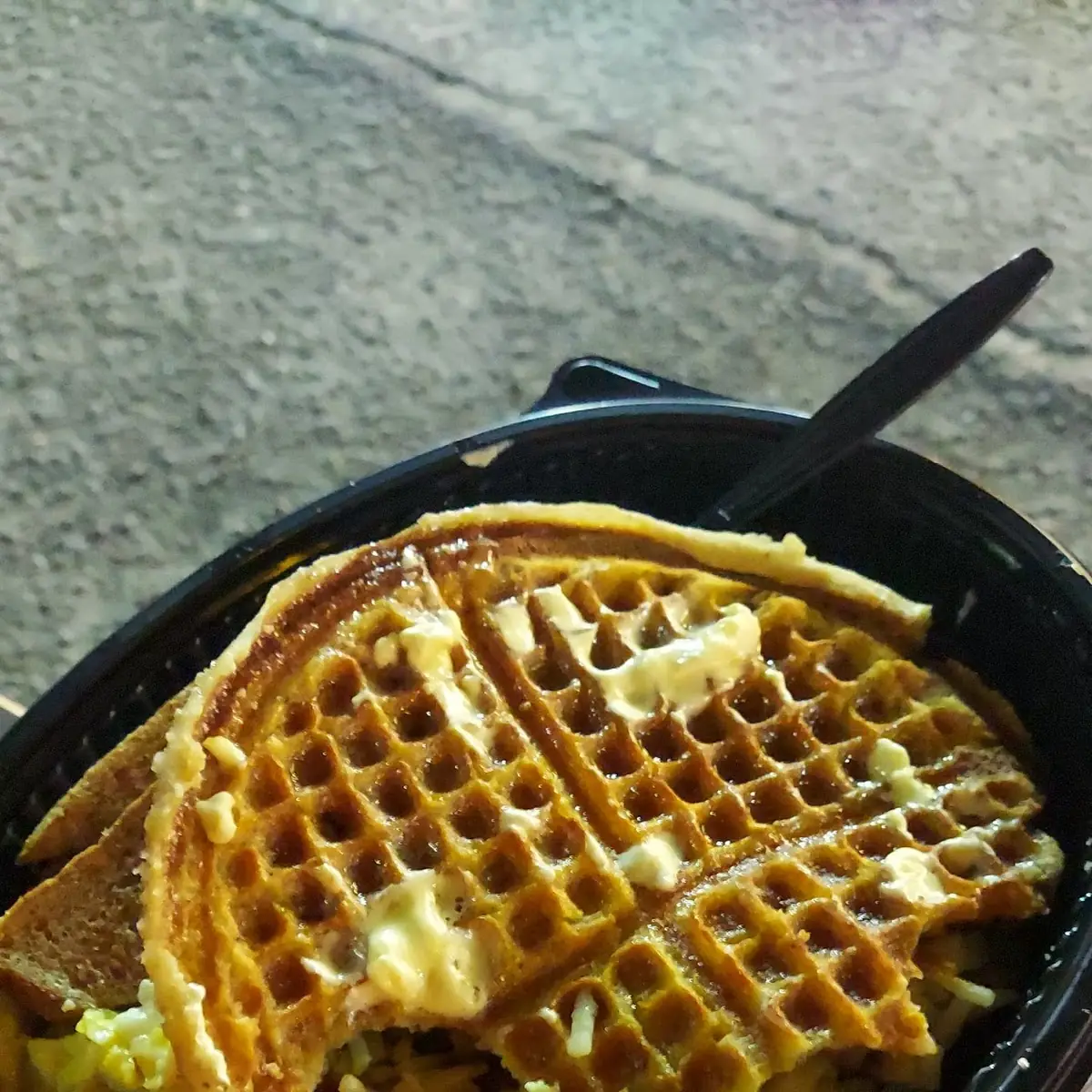 Eggs Hash Browns Toast and Waffle