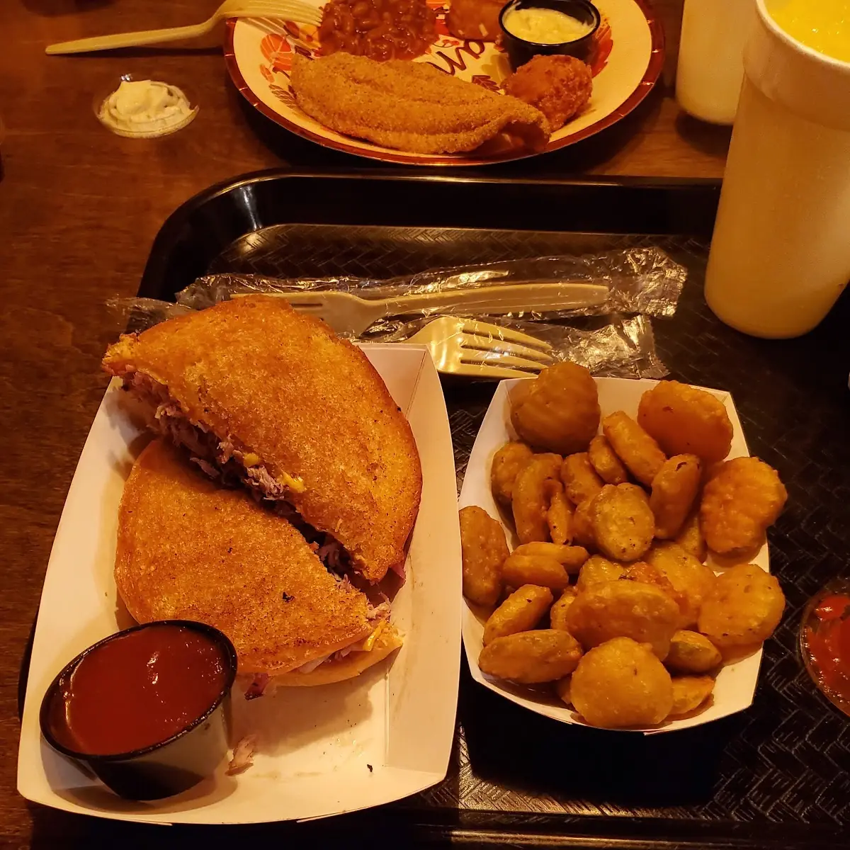 BBQ Patty Melt and Fried Pickles