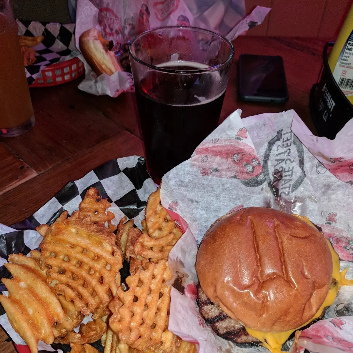 Waffles Fries and Cheeseburger