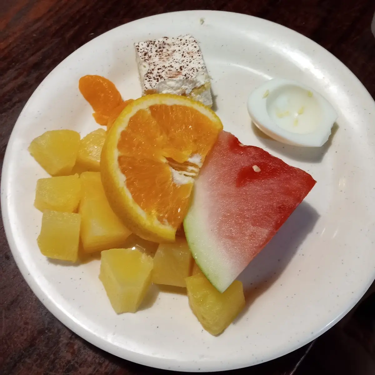 Pineapple Watermelon Orange Mandarin Oranges Coffee Cake Boiled Egg