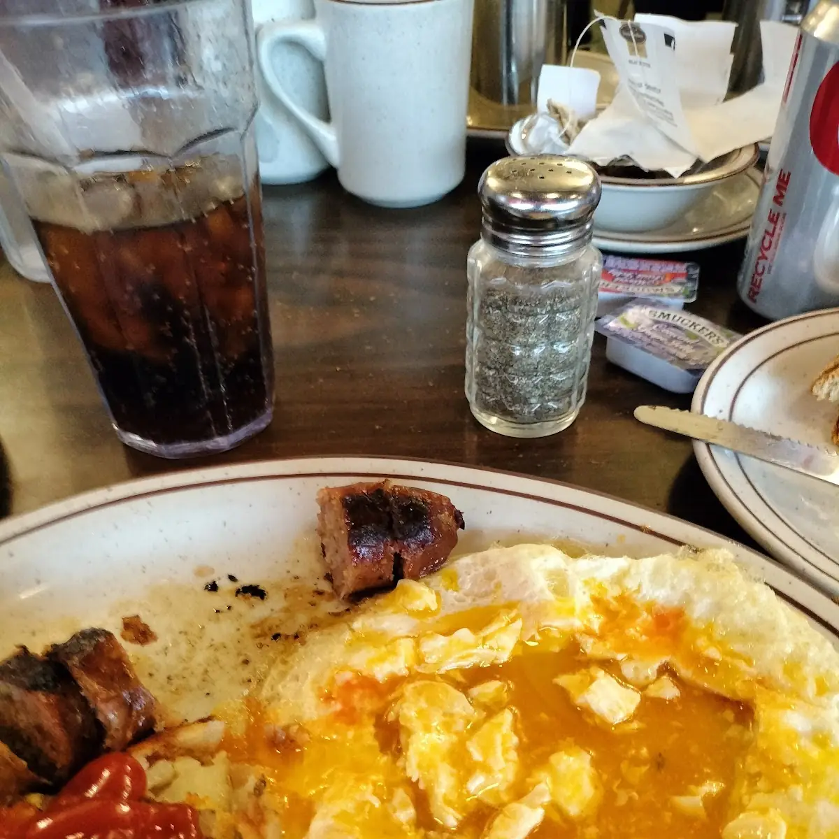 Sausage Links over Easy Eggs and Hash Browns