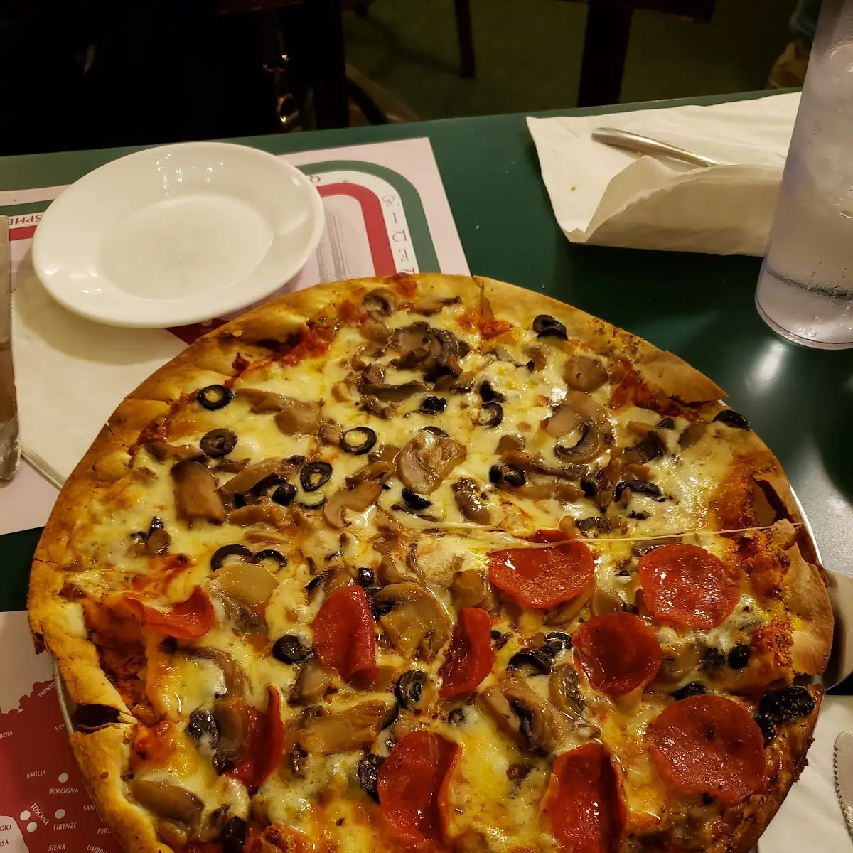 Pepperoni Mushroom and Olive Pizza