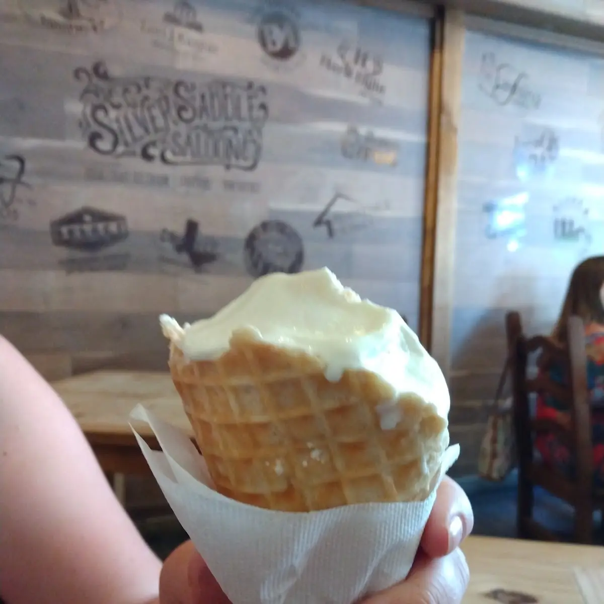 Peach Ice Cream in a Waffle Cone