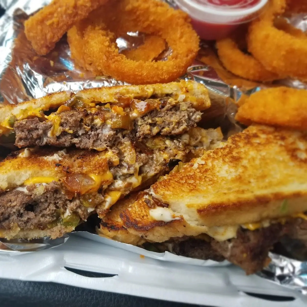 Ghetto Burger with Onion Rings