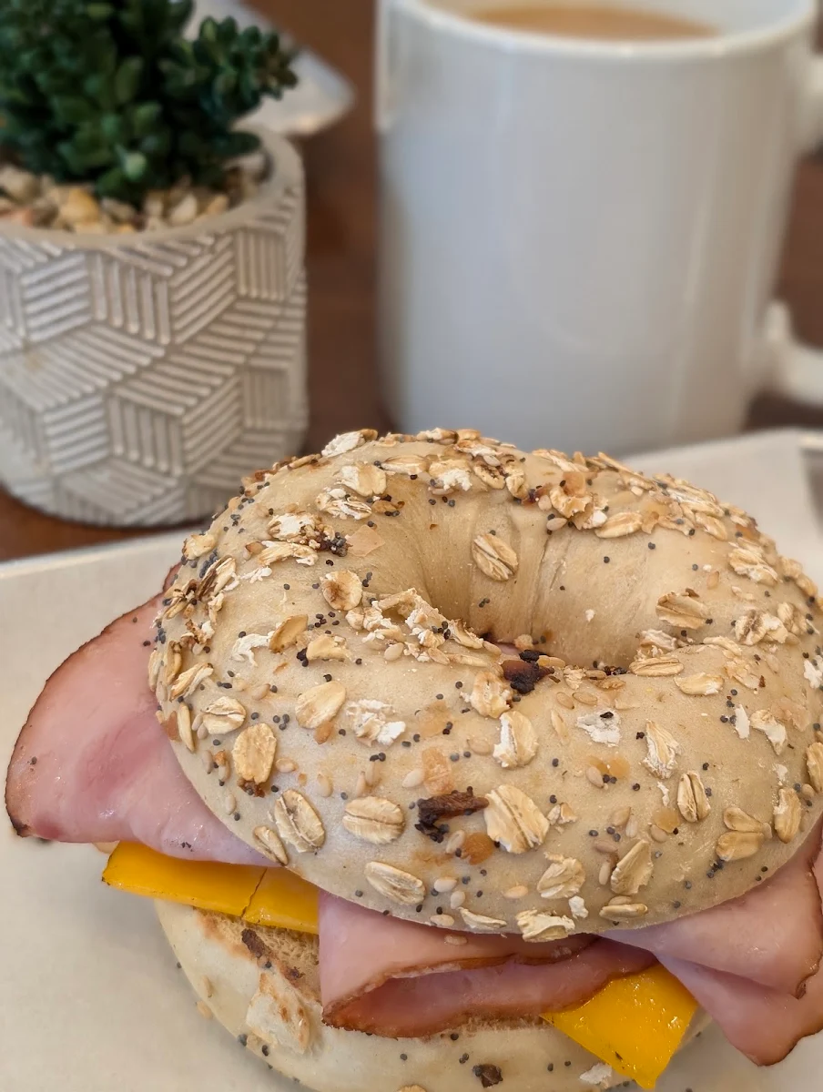 Ham Egg and Cheese on Everything Bagel