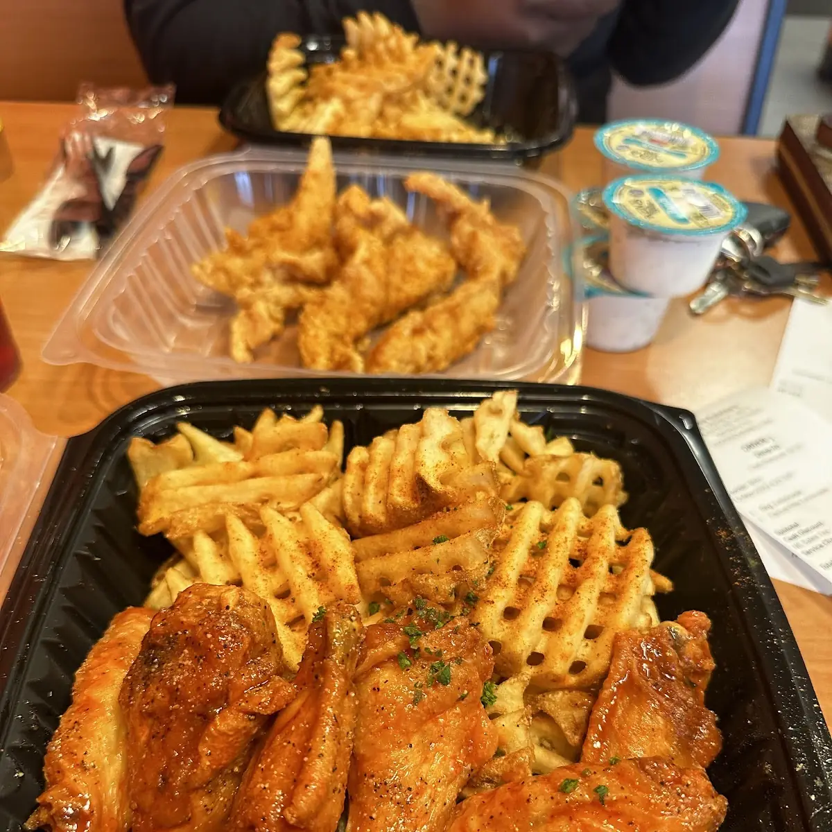 Plain Wings and Fries with BBQ Sauce on Side