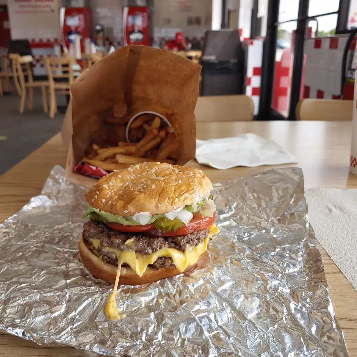 Cheese Burger Fries and Drink