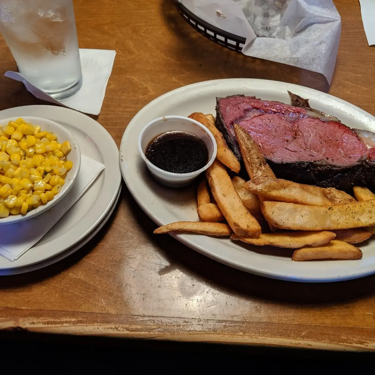 Buttered Corn House Salad Steak Fries