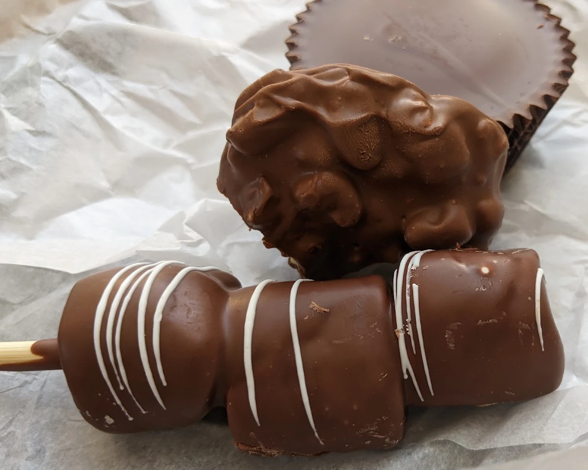 Chocolate Covered Marshmallows Peanut Butter Cup and Pecan Cluster
