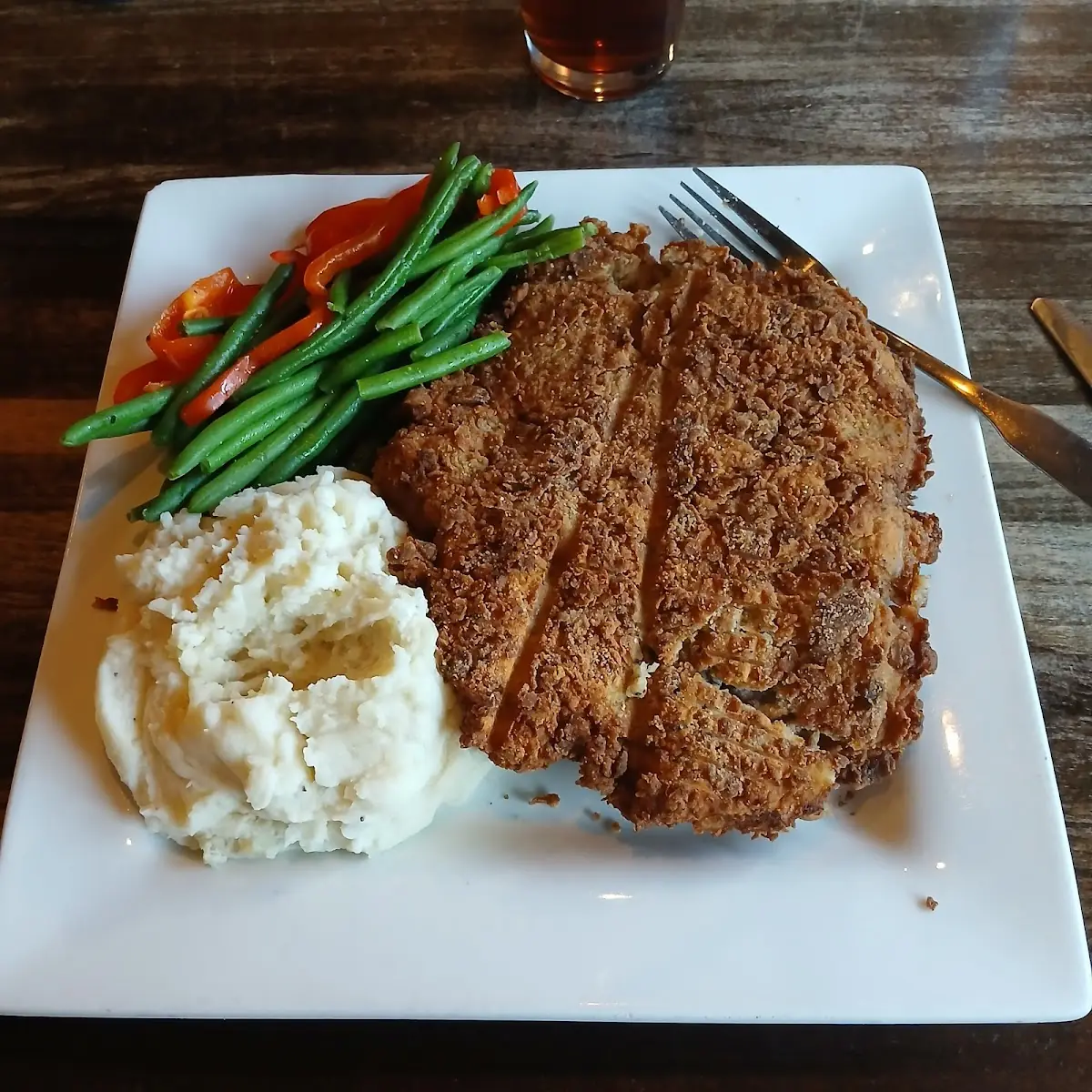 Chicken Fried Steak with Mashed Potatoes and Green Beans