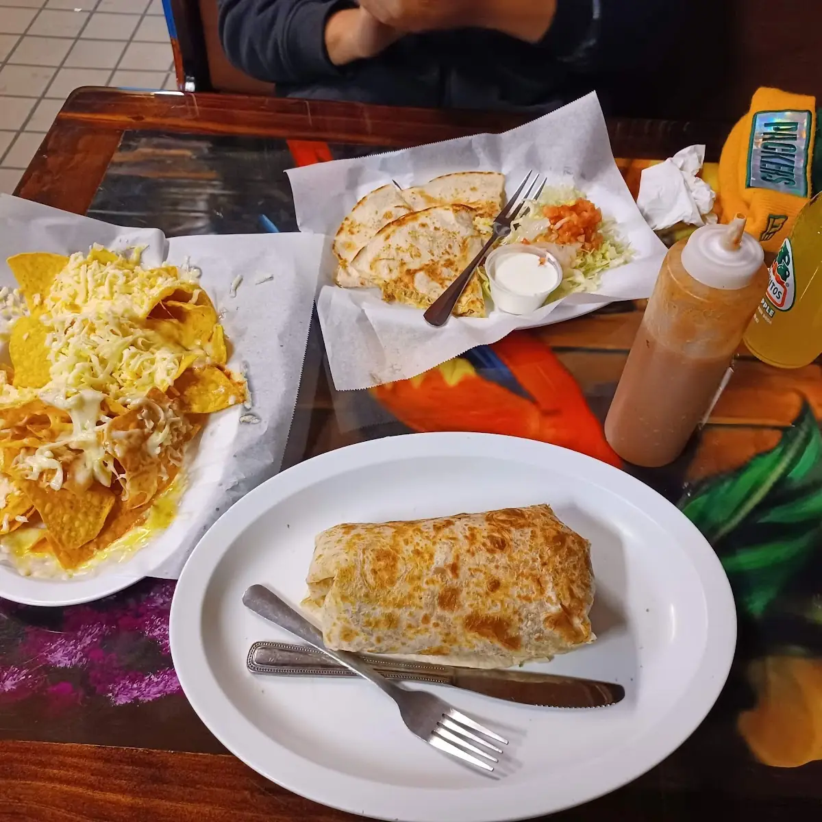 Burrito Chicken Quesadilla and Cheese Chips